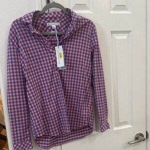 Southern Tide Coral and Navy Checkered Shirt